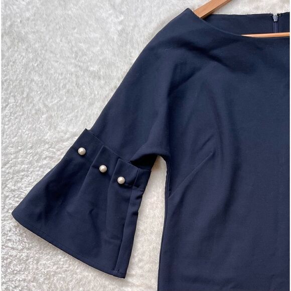 Banana Republic Navy Blue Bell Sleeve Shift Mini Dress with Pearl Accents - Picture 5 of 14